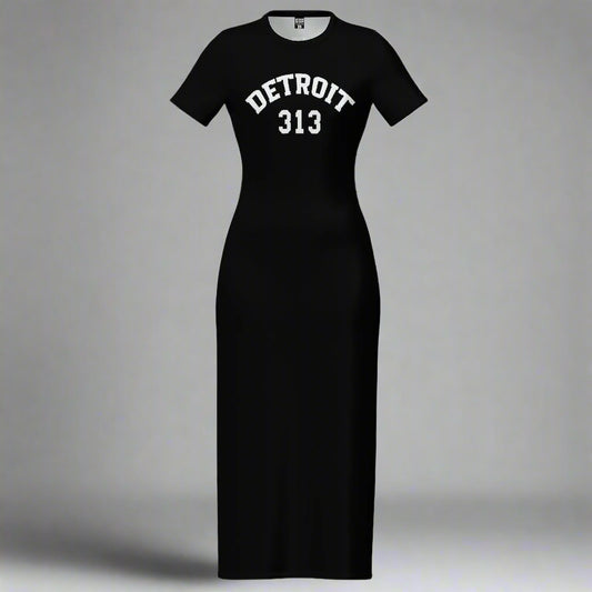 Black Detroit Varsity 313 Short Sleeve Body con Maxi Dress